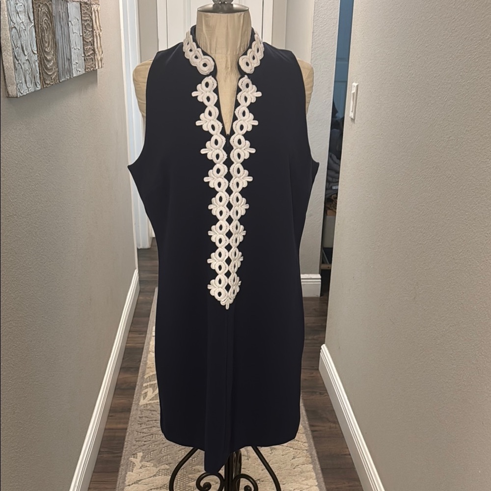 Lilly Pulitzer Navy Dress with White Crochet Trim